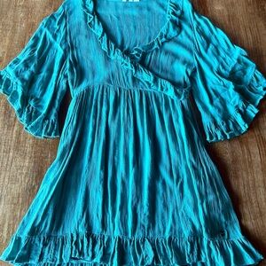 Romantic Roxy Teal Dress with Ruffles and Faux Wrap Design Comfortable & Soft